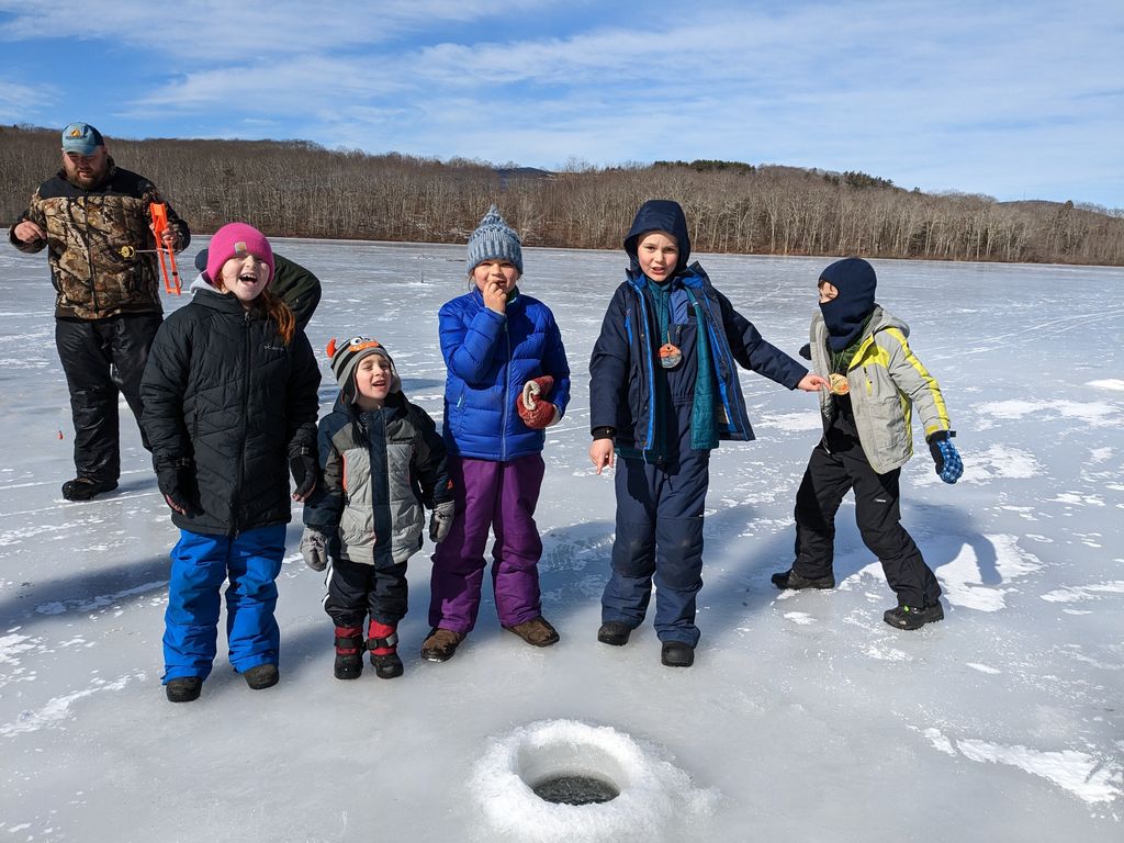 Ice fishing during vacation camp