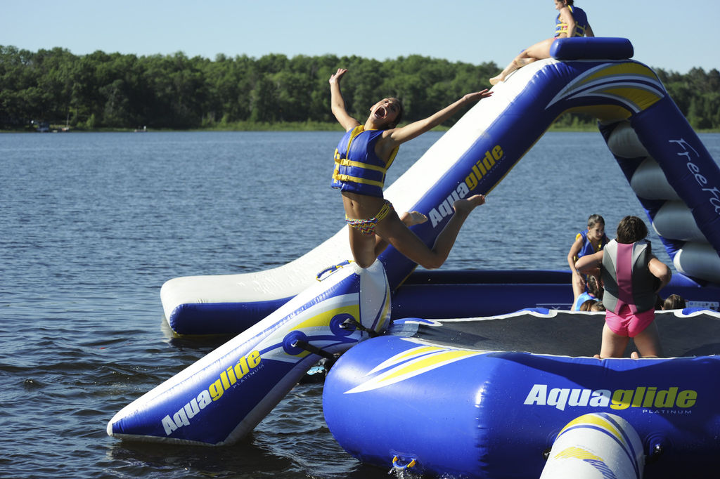 Jumping off a water slide